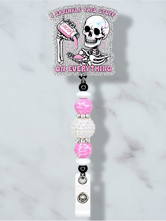 Handmade Accessories - I Sprinkle This Stuff On Everything Skull Beaded Badge Reel